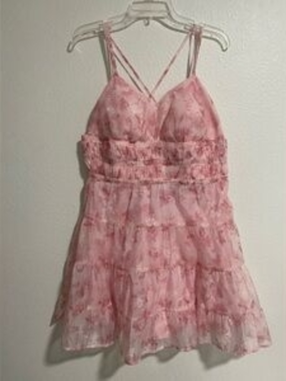 NWT Layered With Love Floral Tiered Chiffon Minidress Pink Sz XL